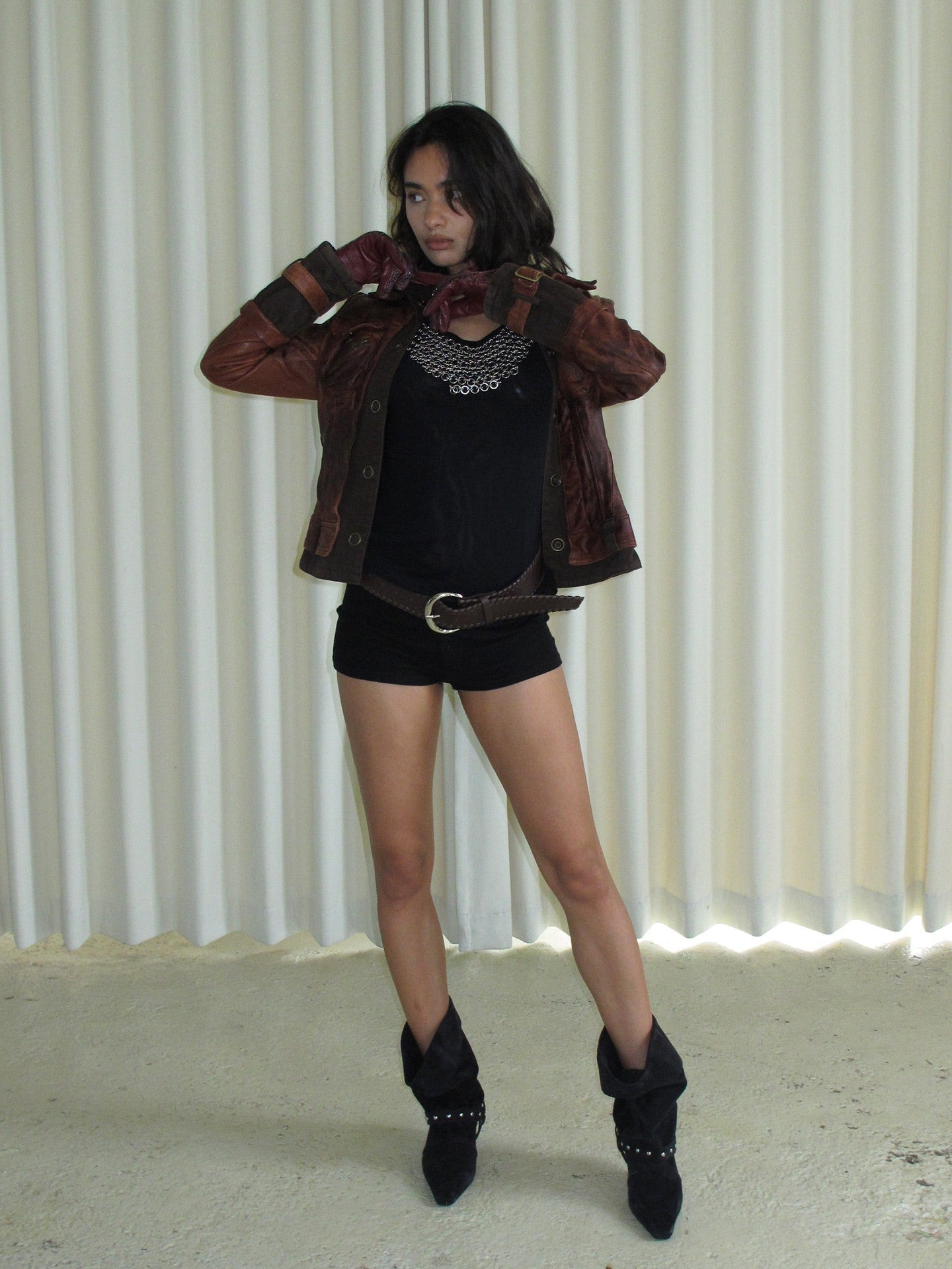 Studded Slouchy Wide Calf Leather Boots