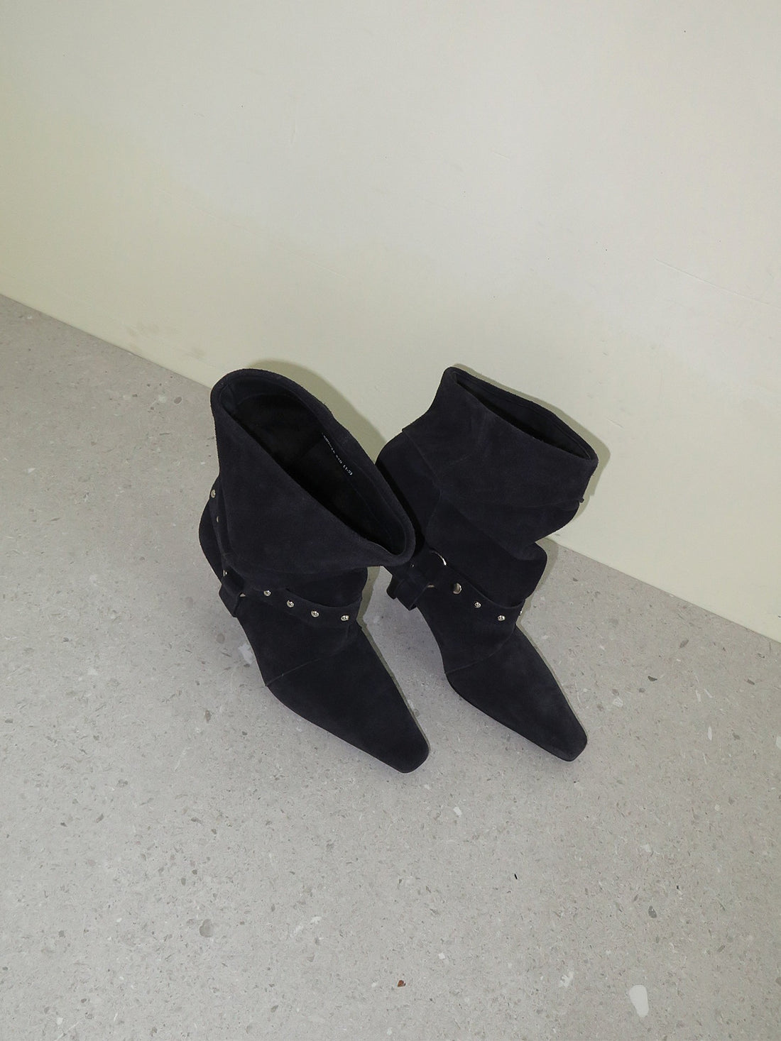 Studded Slouchy Wide Calf Leather Boots