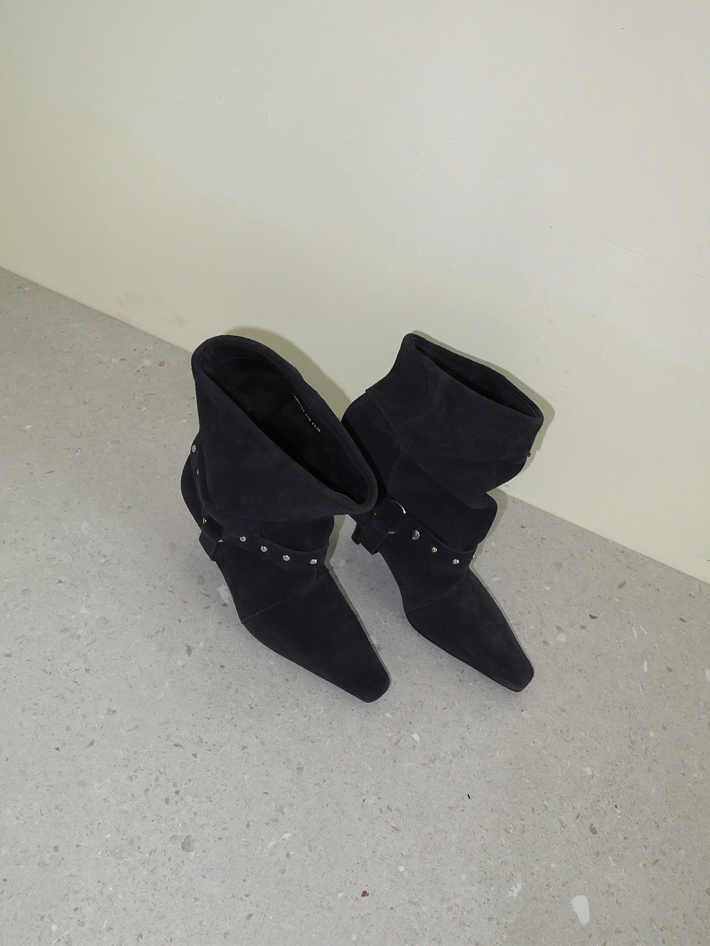 Studded Slouchy Wide Calf Leather Boots