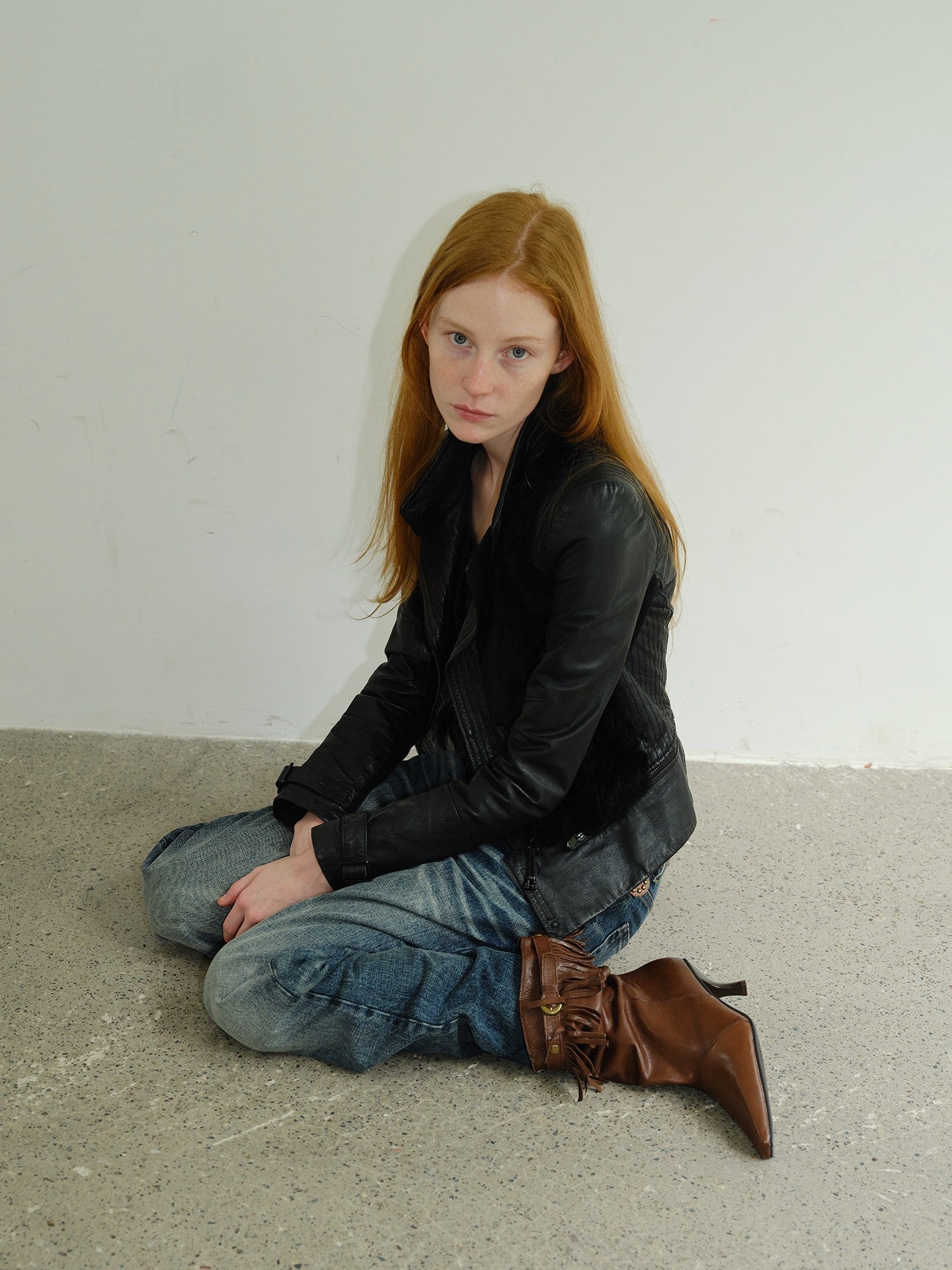 Brown Lambskin Slouchy Fringed Booties