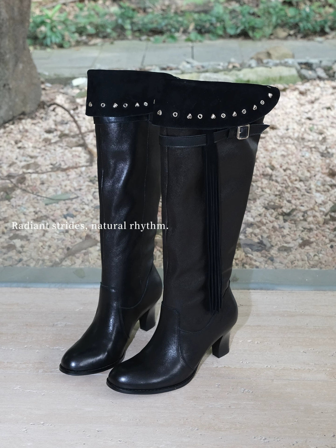 Handmade Black Lambskin Fringed Buckle Boots