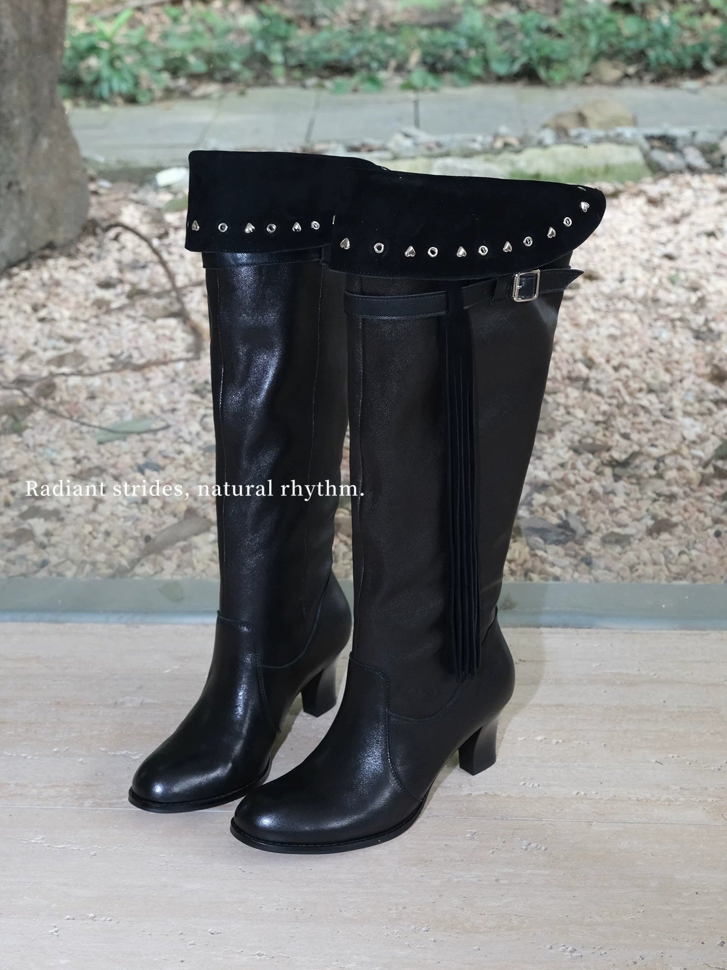 Handmade Black Lambskin Fringed Buckle Boots
