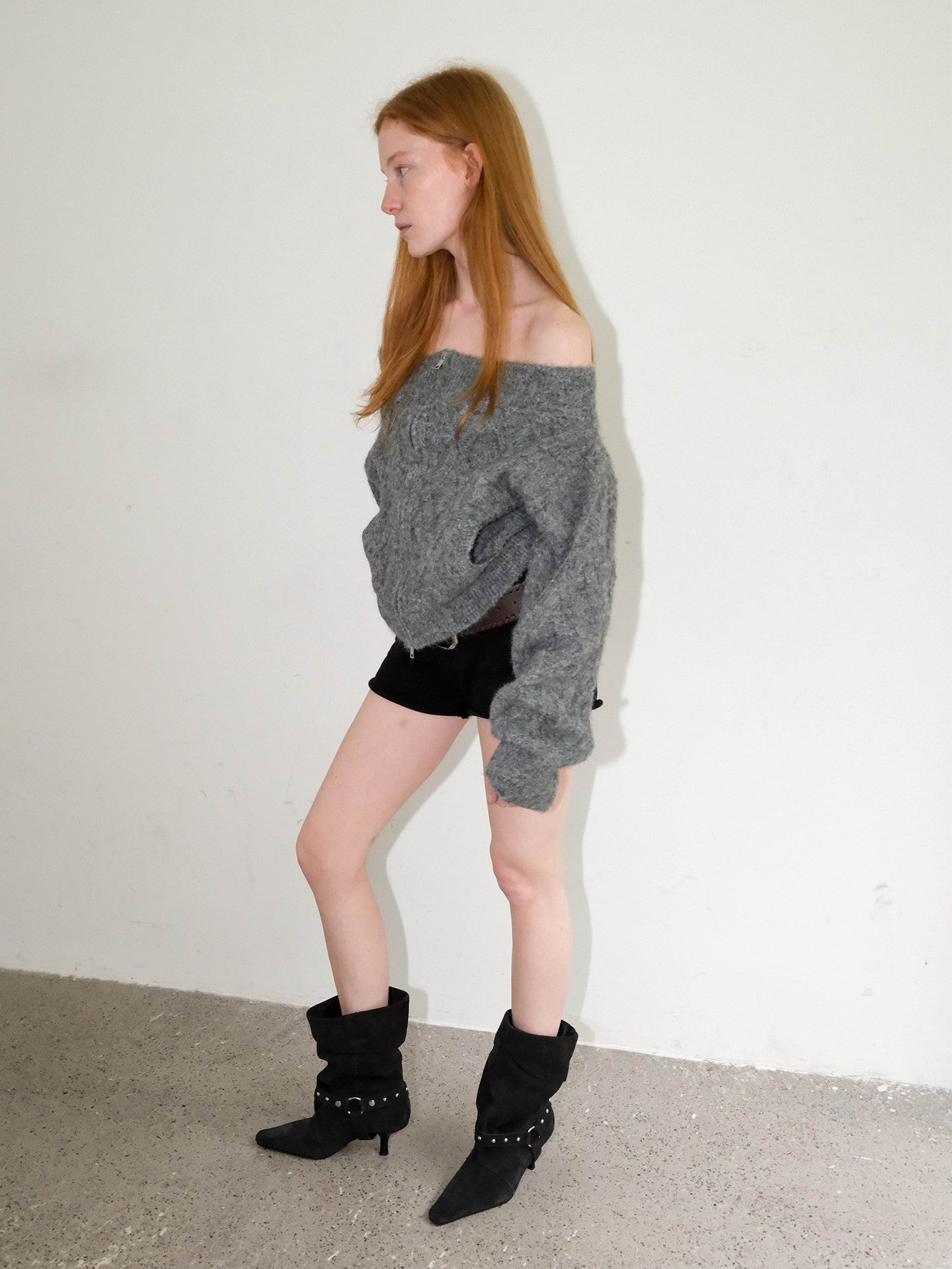 Studded Slouchy Wide Calf Leather Boots