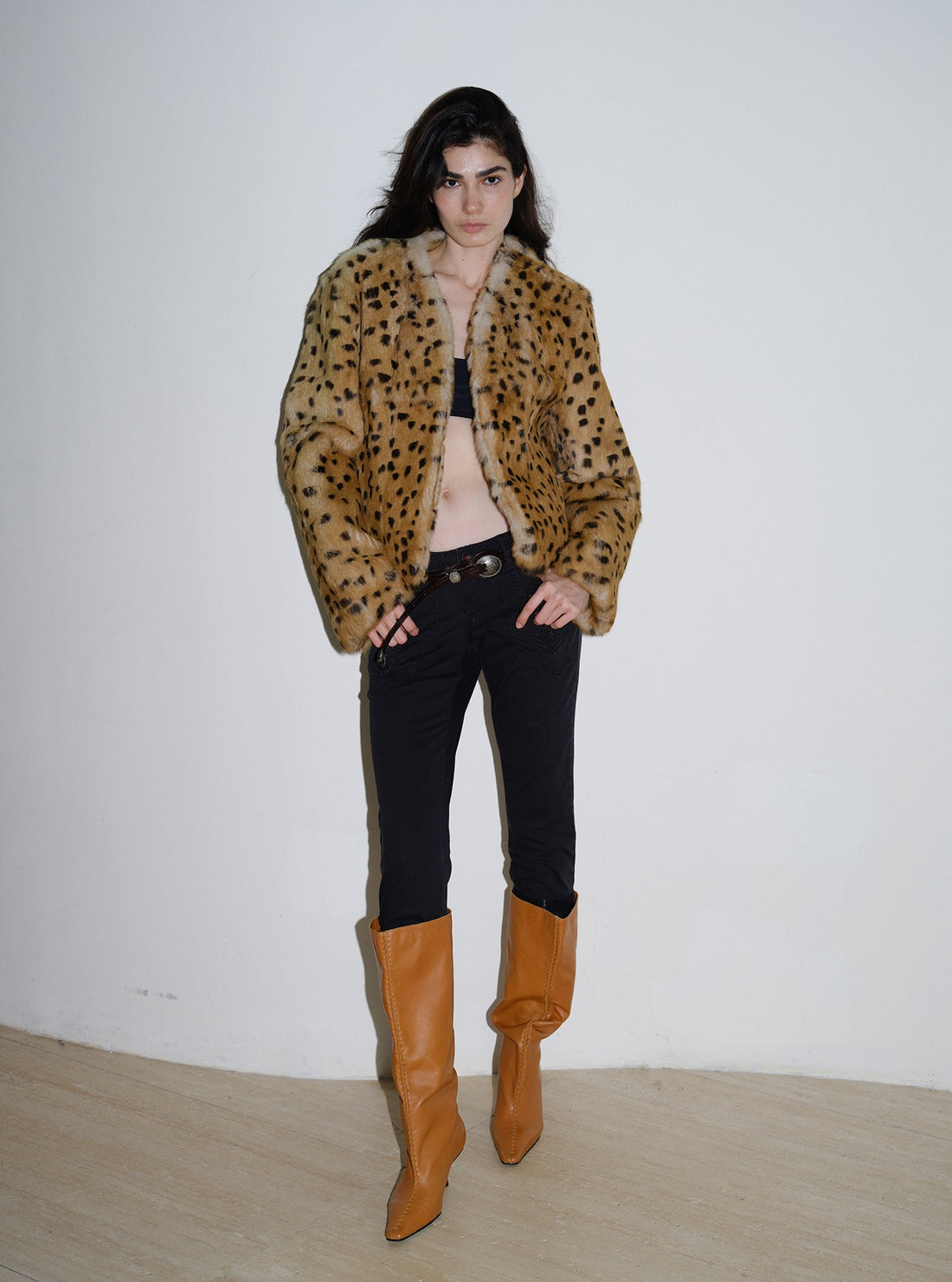 Vintage Slouchy Leather Wide Calf Stiletto Boots