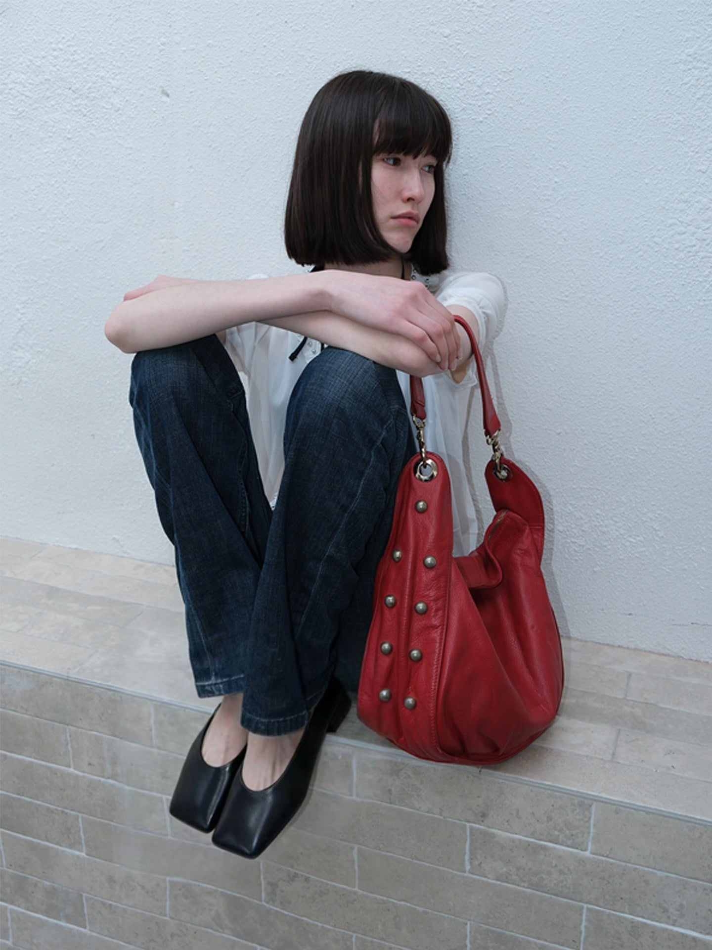 Vintage Lambskin Square Toe Block Heels