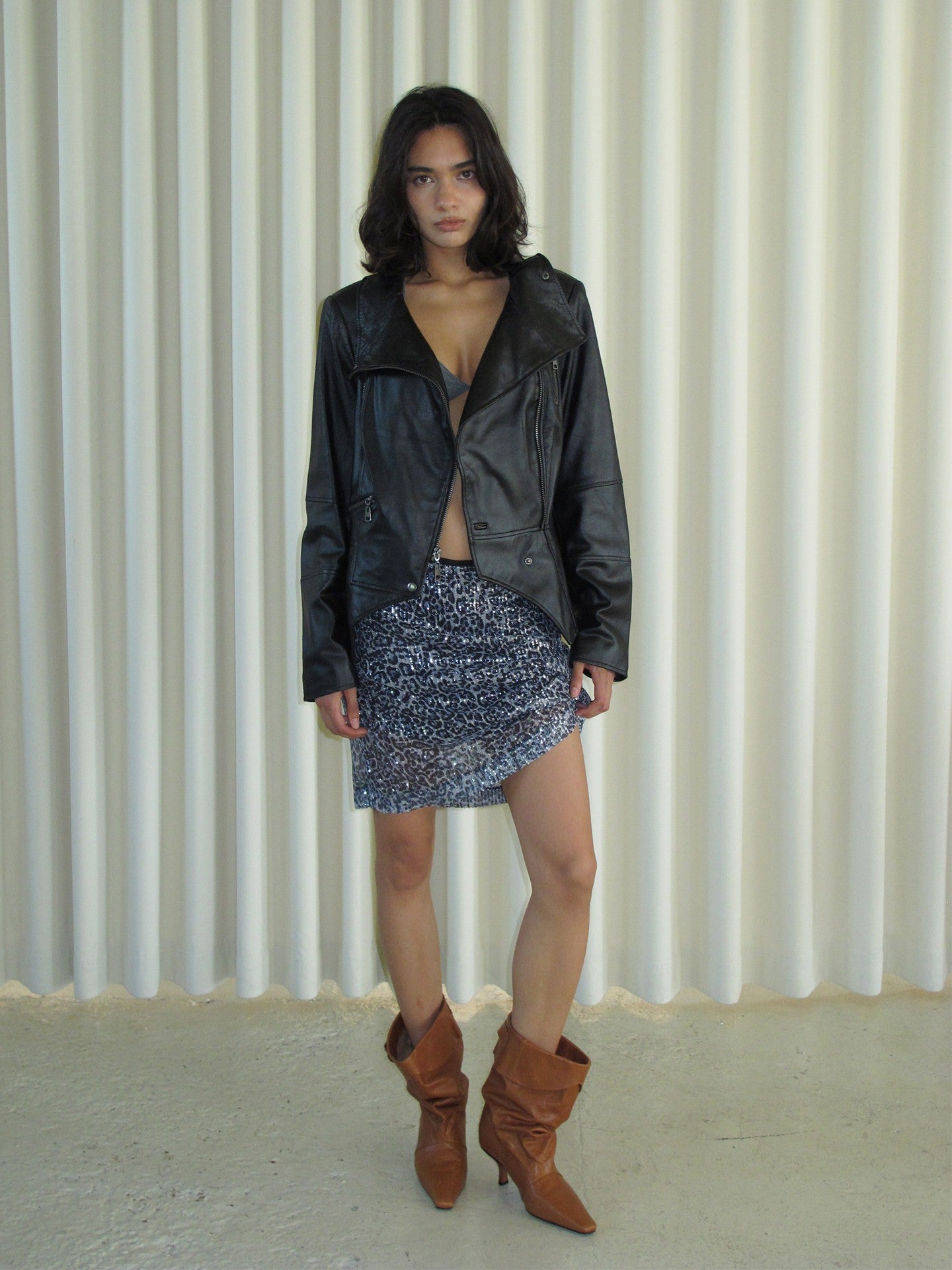 Brown Slouchy Leather Stiletto Boots