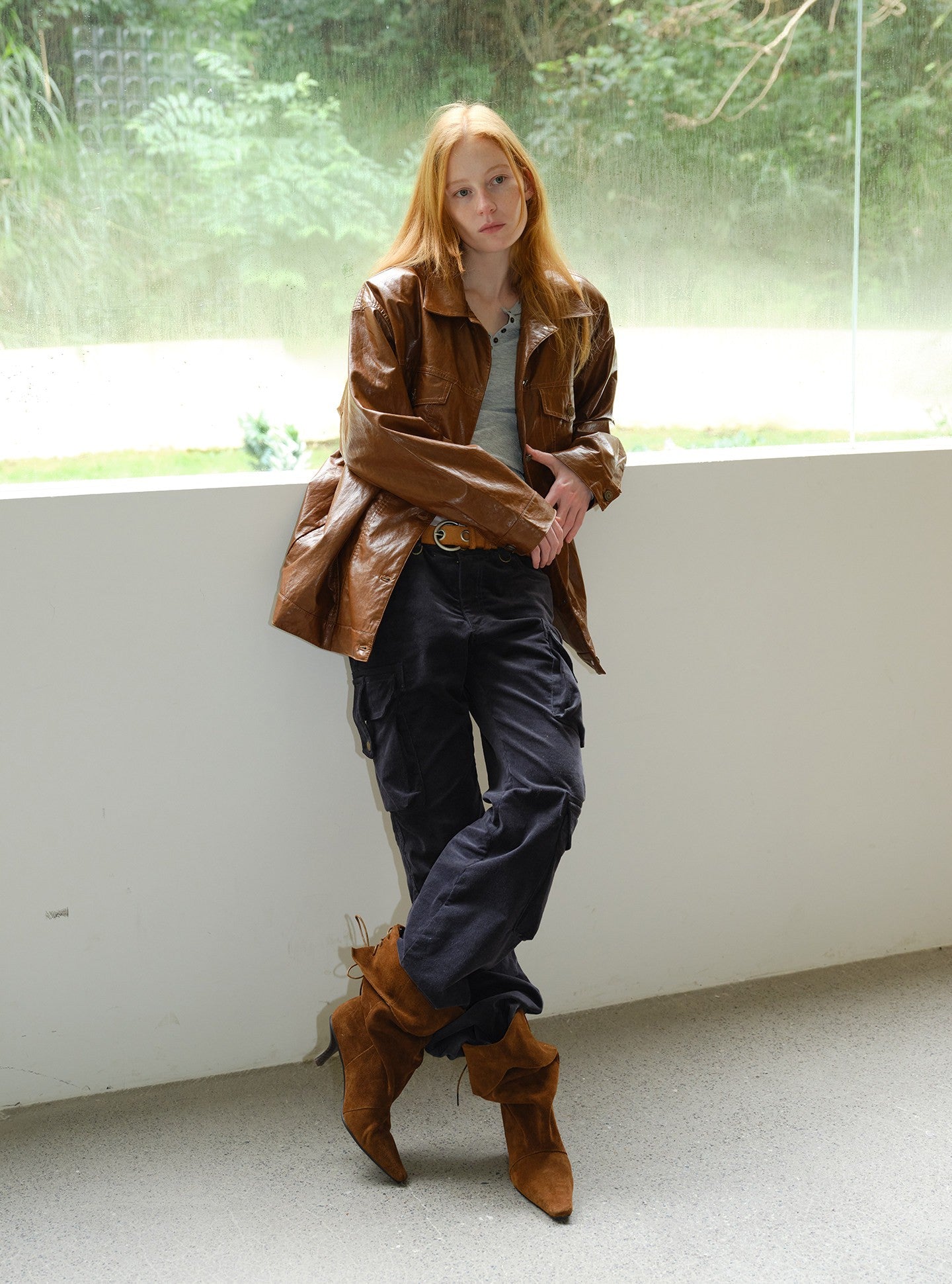 Brown Slouchy Leather Stiletto Boots