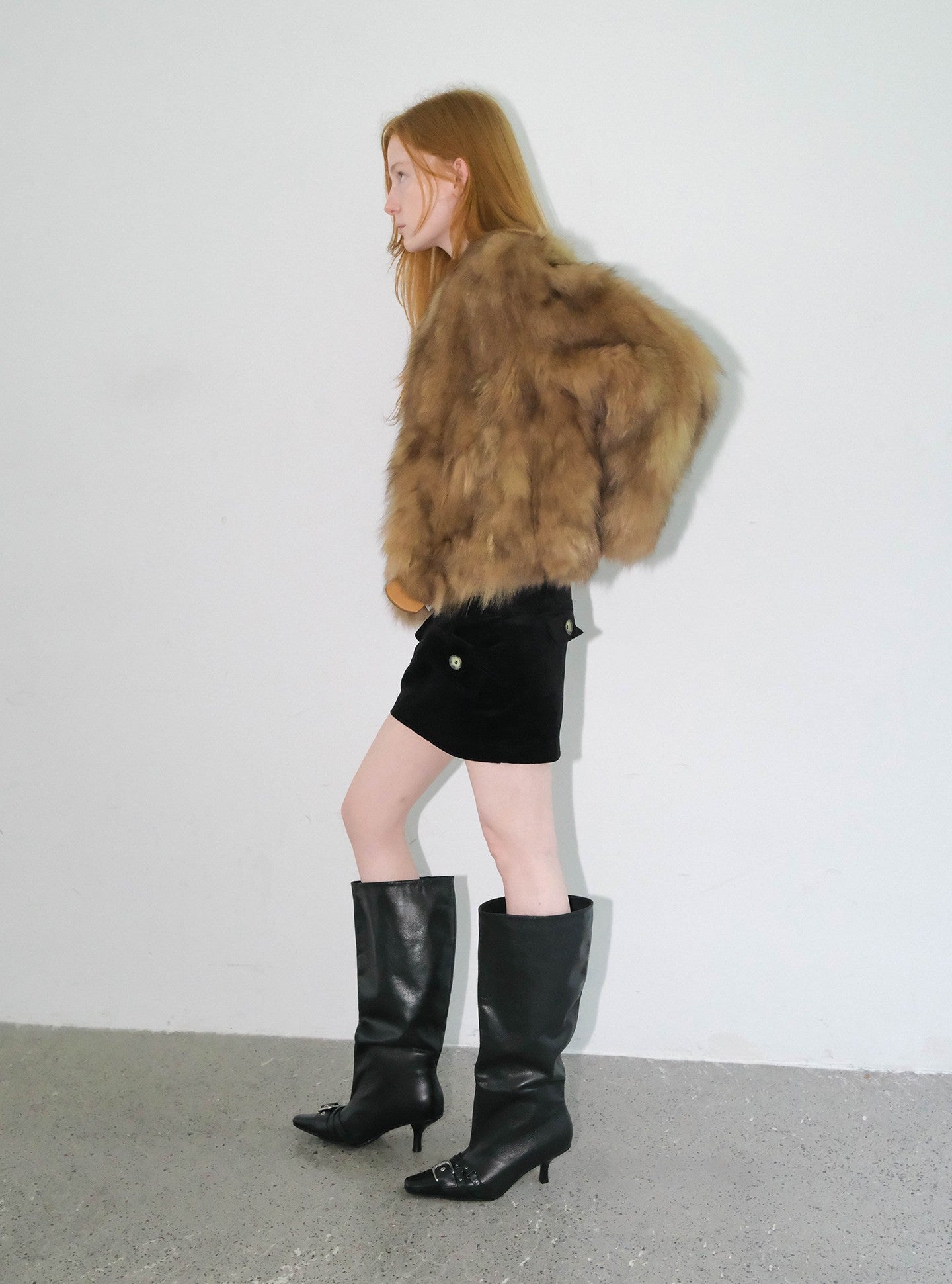 Vintage Black Leather Slouchy Buckle Boots