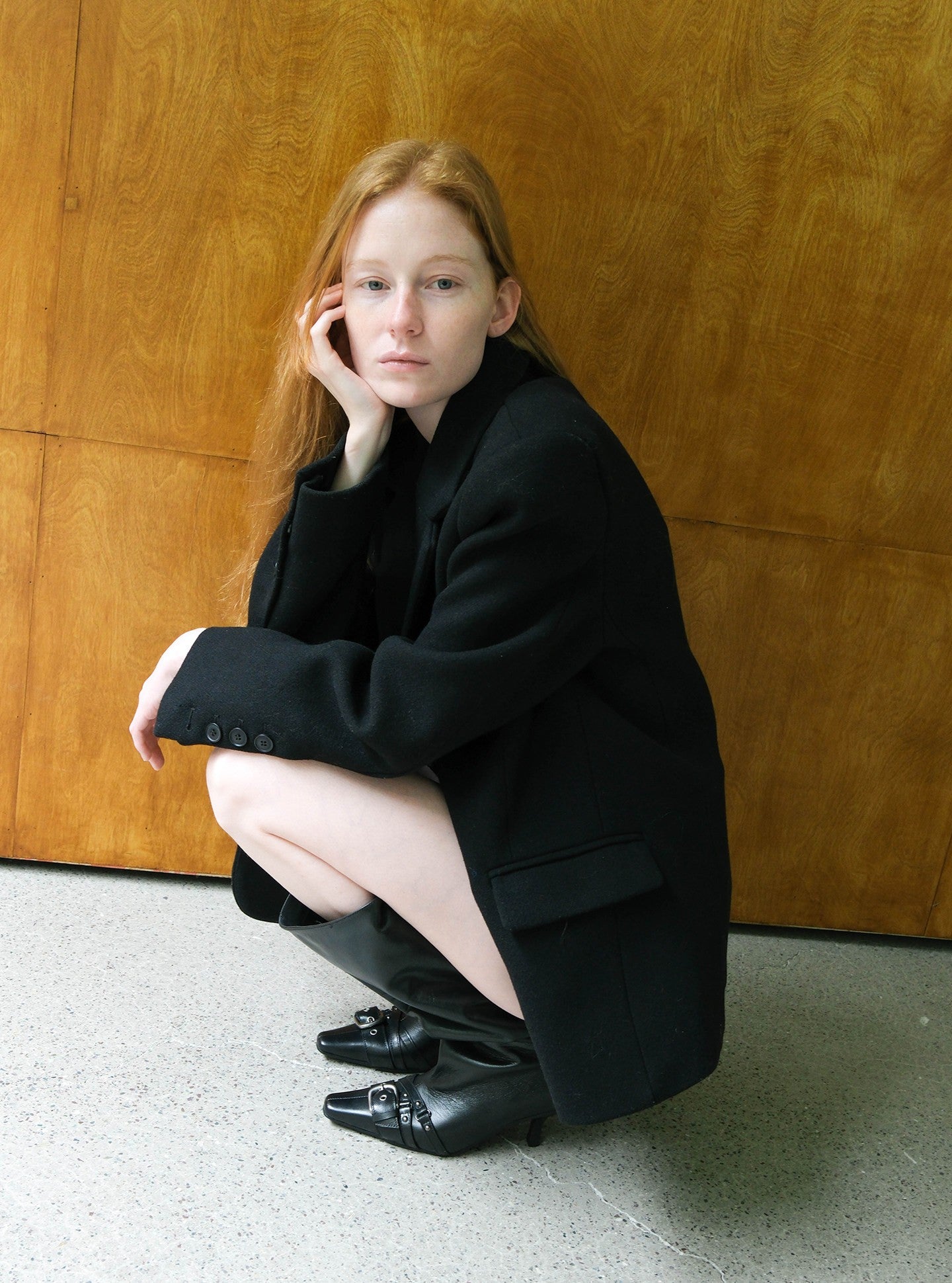Vintage Black Leather Slouchy Buckle Boots