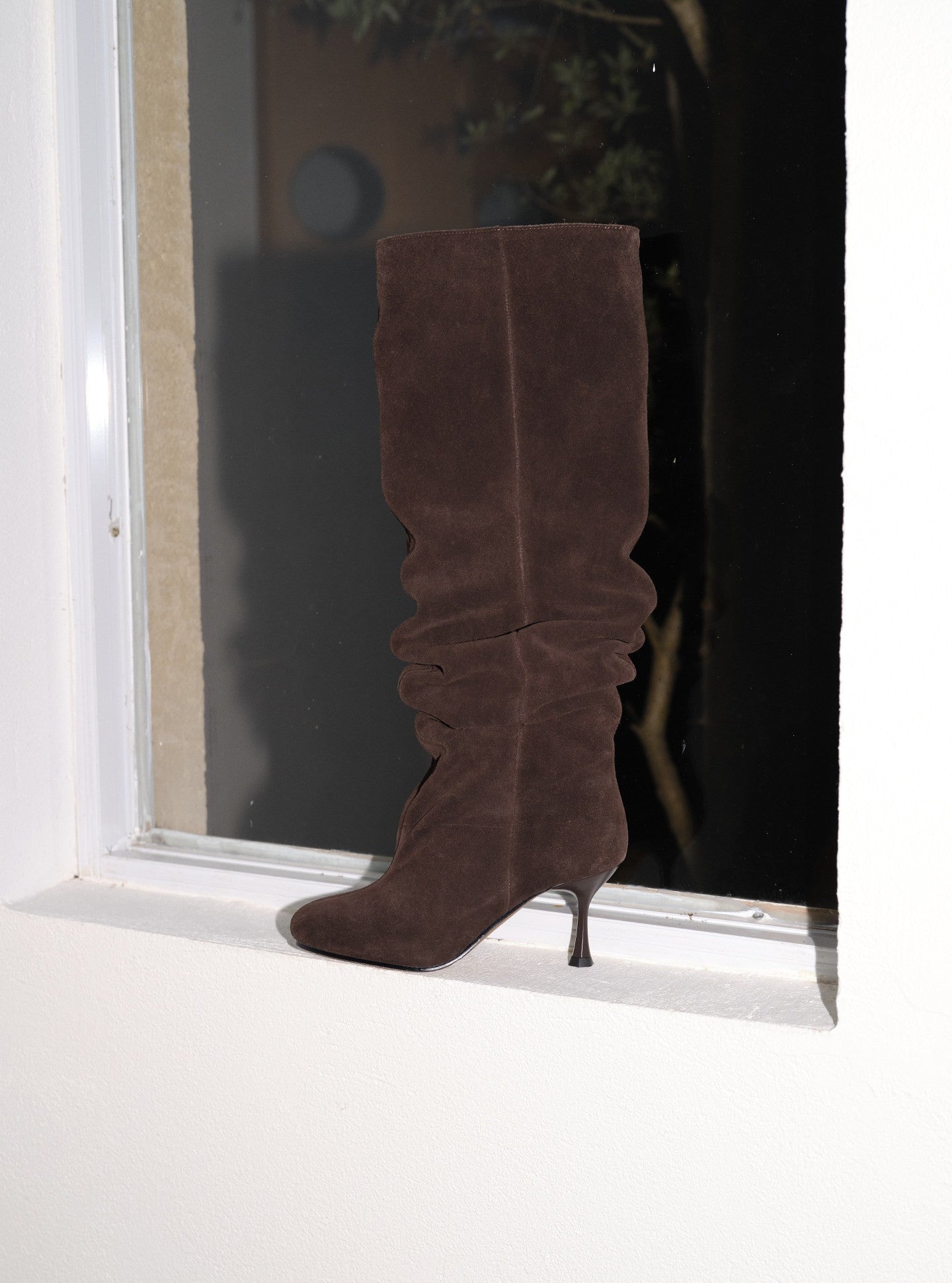 Brown Wide Calf Suede Stiletto Boots