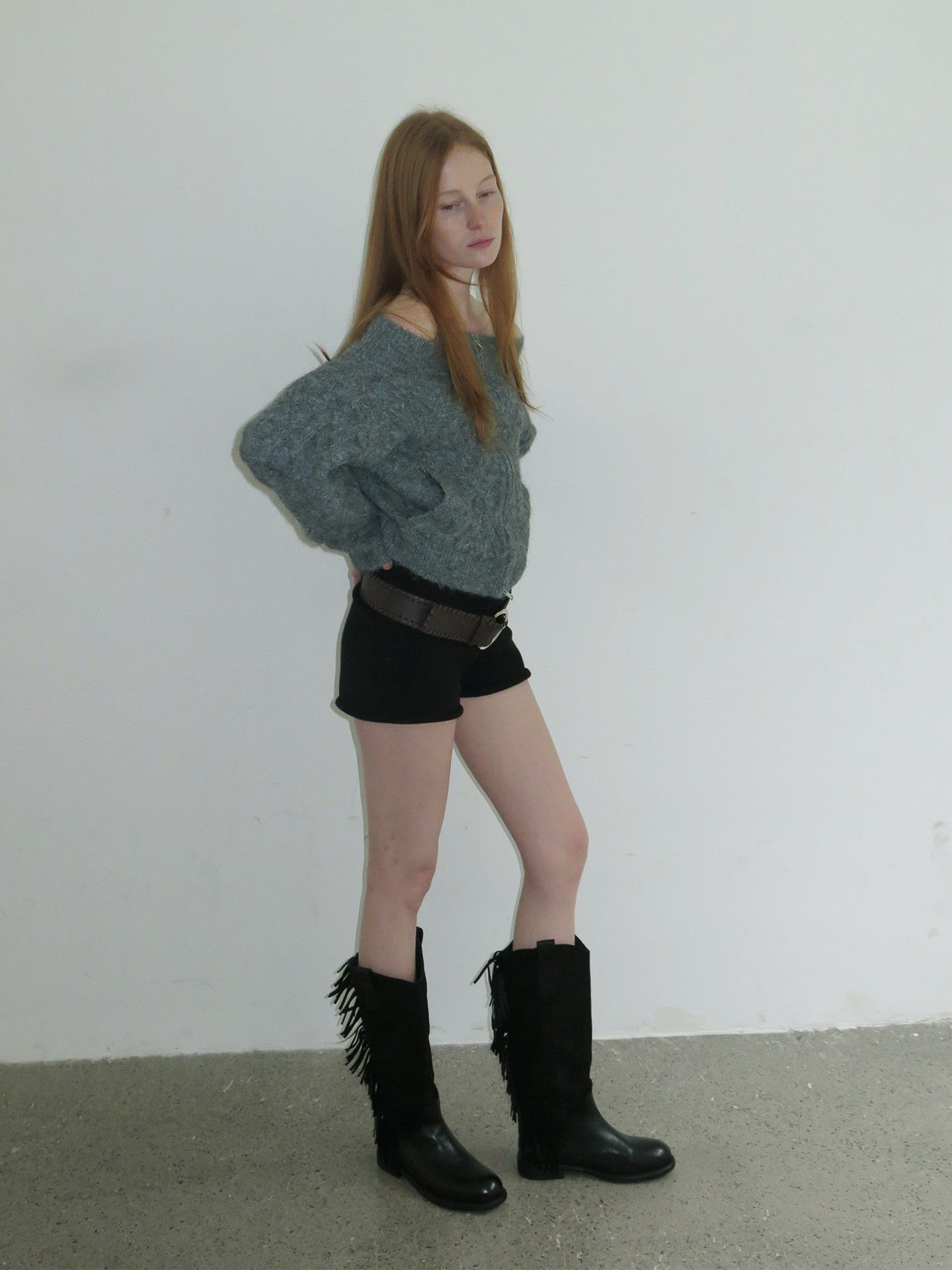 Vintage Black Leather Fringed Riding Boots
